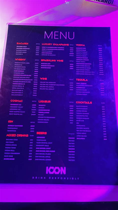 Menu at Cebu Icon club, Cebu City, Mabolo .